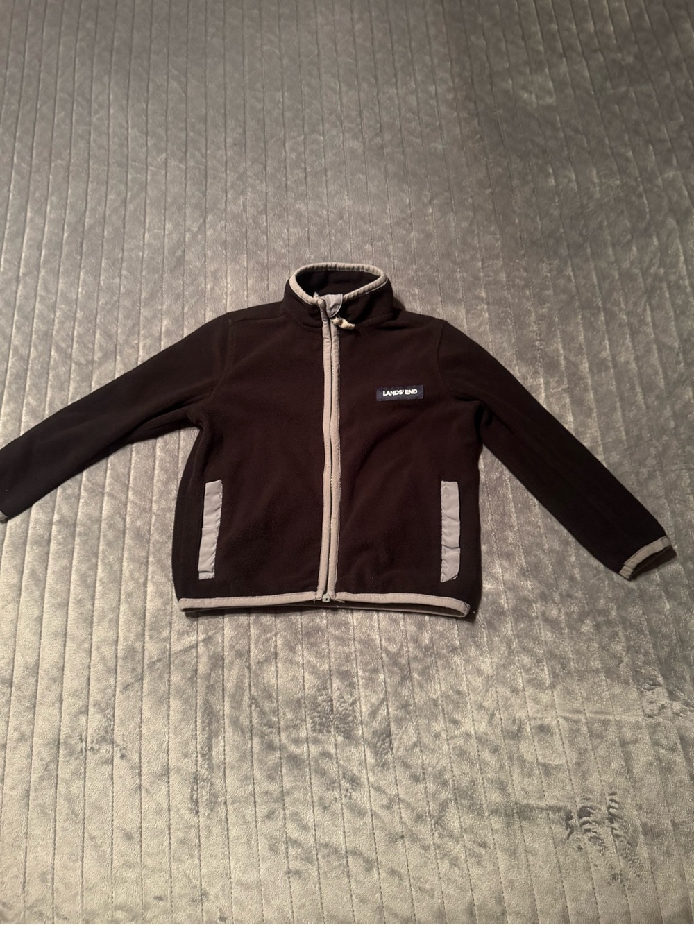 Lands' End Black Fleece Jacket with Light Gray Trim